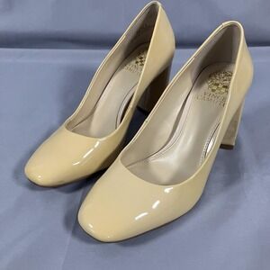 Vince Camuto Shoes Womens Size 6 Beige Patent Leather Block Pumps Square Toe